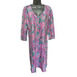 NWOT Lilly Pulitzer Tessa Seaweed Samba 3/4 Sleeve V-neck dress size Medium#